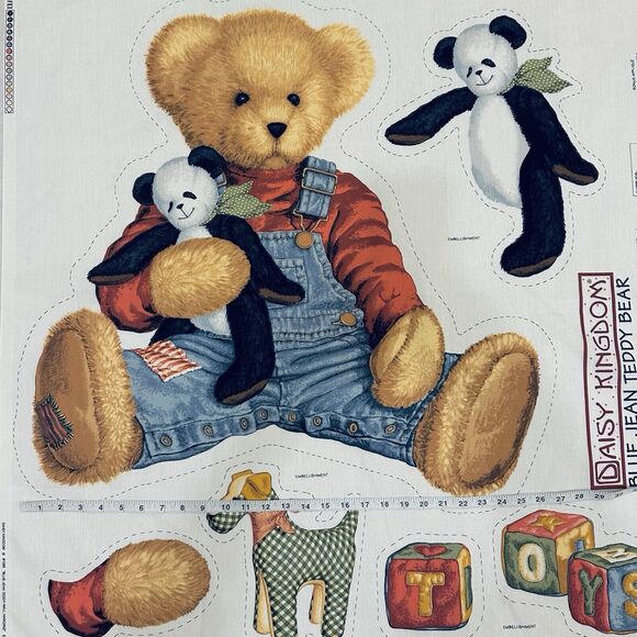 Vintage Daisy Kingdom Blue Jean Teddy Nursery Quilt Fabric Bundle Baby Toys - Picture 4 of 12